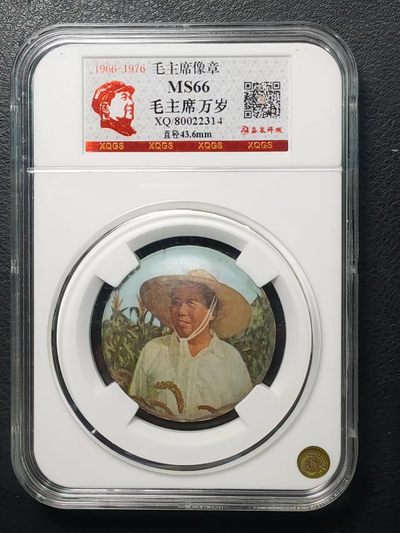 红色收藏~毛主席像章 - 1966~1976毛主席万岁（草帽微笑彩色塑料章）