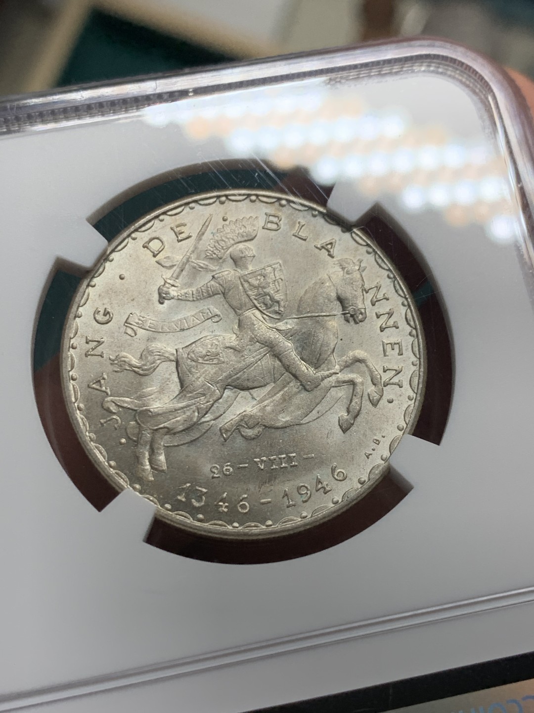 《竞宝斋》第147场-周日，周一 2场 (全场包邮) NGC-UNC 卢森堡1946年 马剑50法郎银币 顶级好品 这个没给分太可惜了