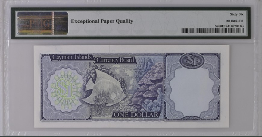 收藏联盟Quantum Auction 第244期拍卖  开曼群岛1974年1元 PMG66 5a