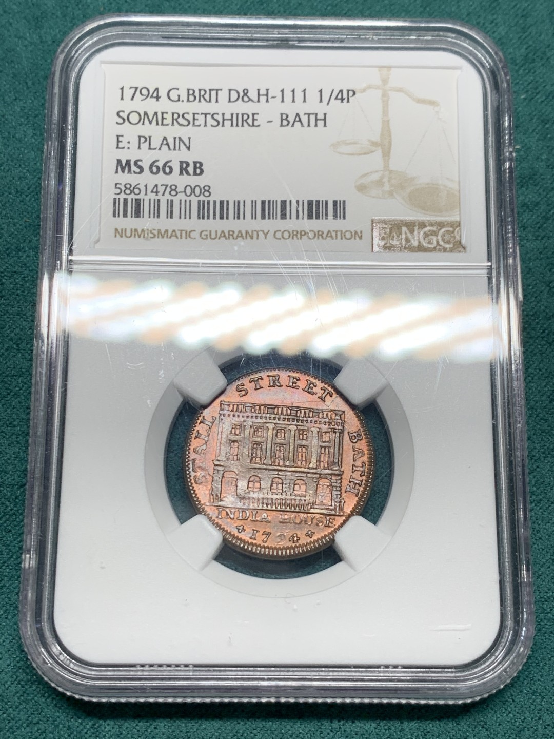《竞宝斋》第147场-周日，周一 2场 (全场包邮) NGC MS66 英国巴斯 1794年 1法新代用币 非常少见的汉语元素，少见RB状态，唯一冠军分