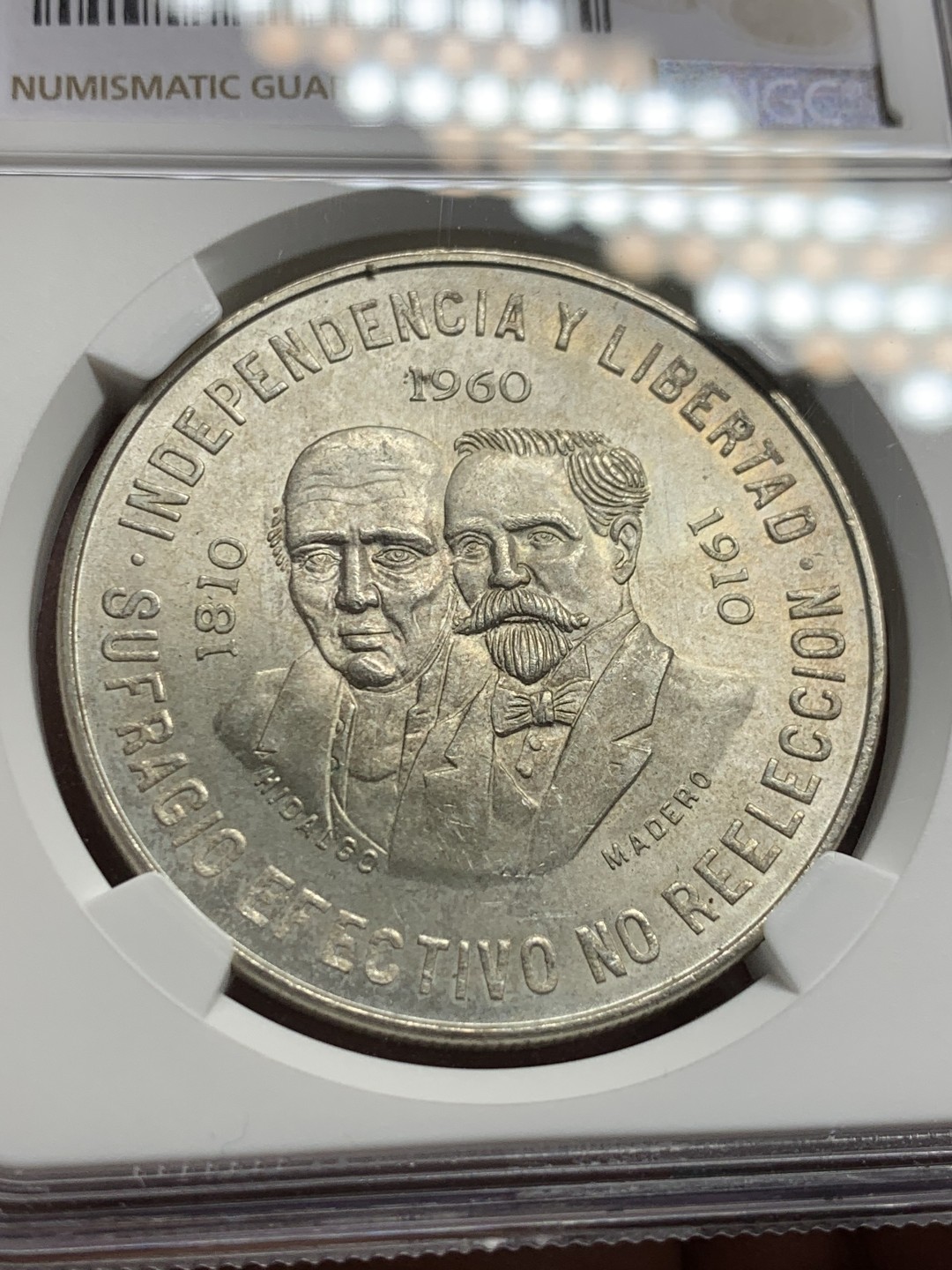 《竞宝斋》第147场-周日，周一 2场 (全场包邮) NGC MS65 1960墨西哥独立周年银币 高分大银币 900高银