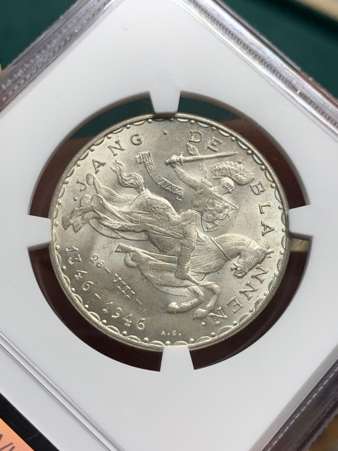 《竞宝斋》第147场-周日，周一 2场 (全场包邮) NGC-UNC 卢森堡1946年 马剑50法郎银币 顶级好品 这个没给分太可惜了