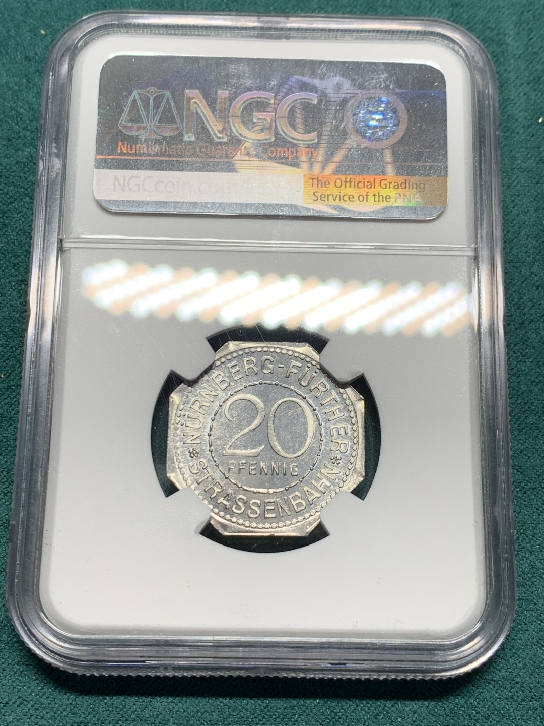 《竞宝斋》第147场-周日，周一 2场 (全场包邮) NGC MS66 德国 纽伦堡 1920年 紧急状态币 20盆尼 状态不错