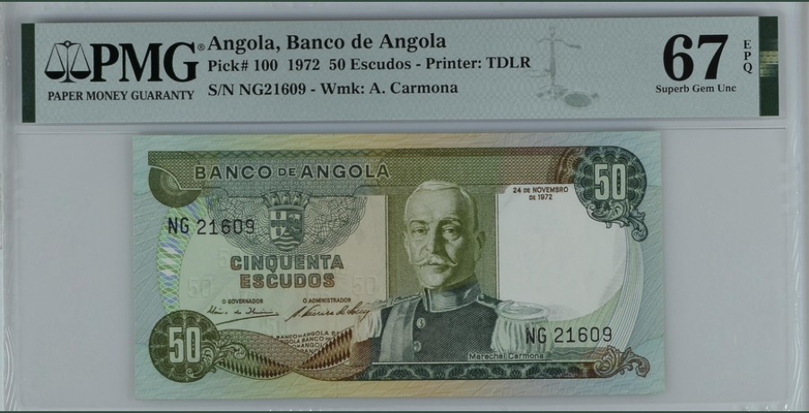收藏联盟Quantum Auction 第244期拍卖  安哥拉1972年50埃斯库多 PMG67 高分稀少