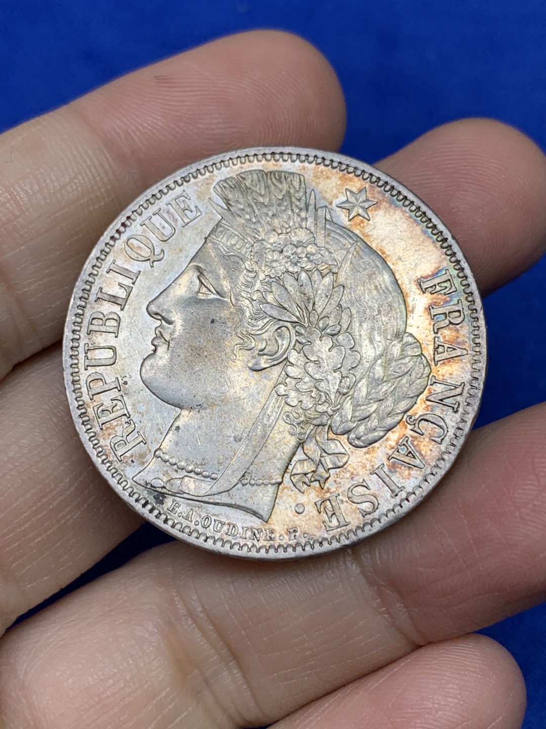 《竞宝斋》第147场-周日，周一 2场 (全场包邮) 法国 1851年 谷物女神 5法郎银币 包浆漂亮 品相极好