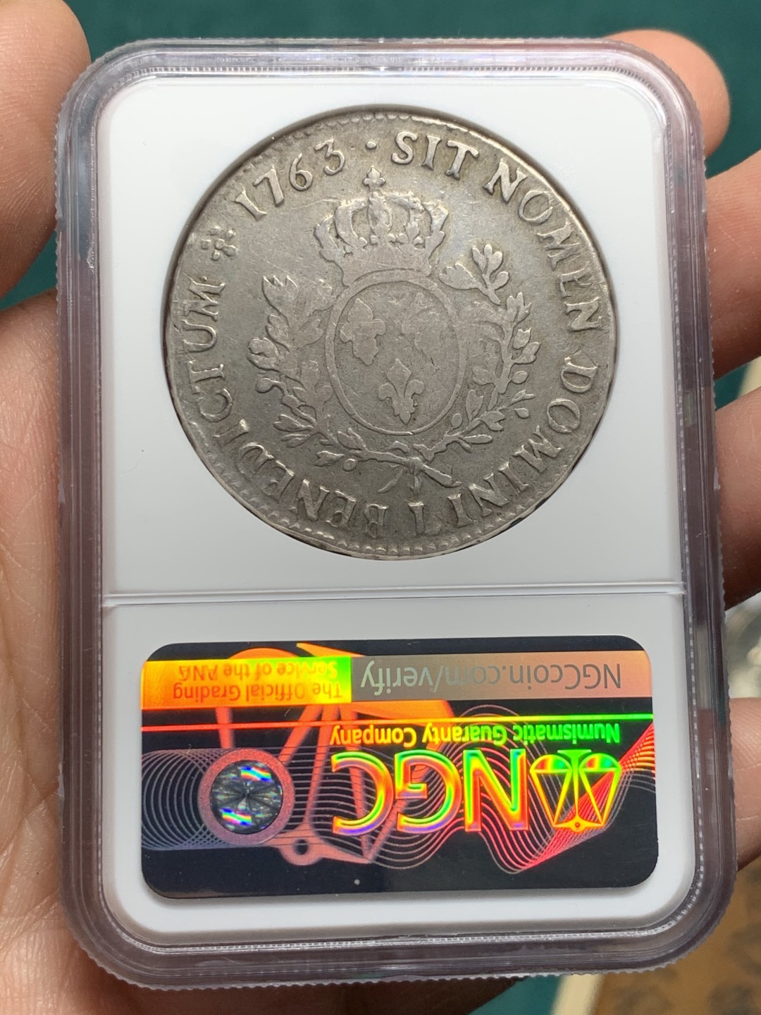 《竞宝斋》第147场-周日，周一 2场 (全场包邮) NGC-F15 法国1763-L年 路易十五埃居大银币 原味老包浆