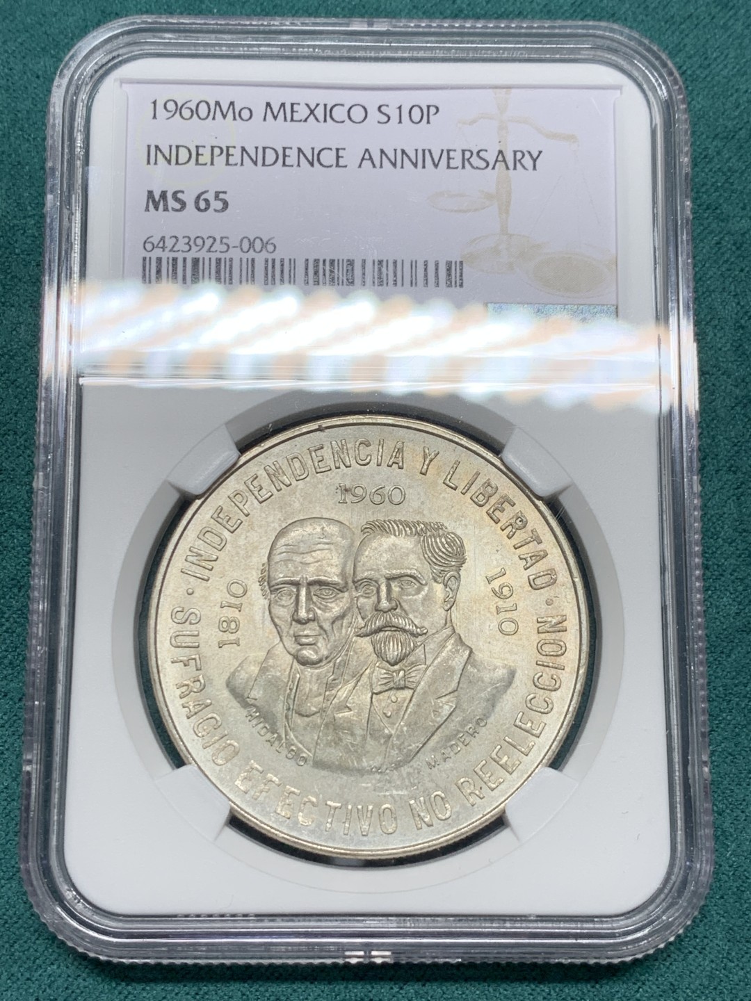 《竞宝斋》第147场-周日，周一 2场 (全场包邮) NGC MS65 1960墨西哥独立周年银币 高分大银币 900高银