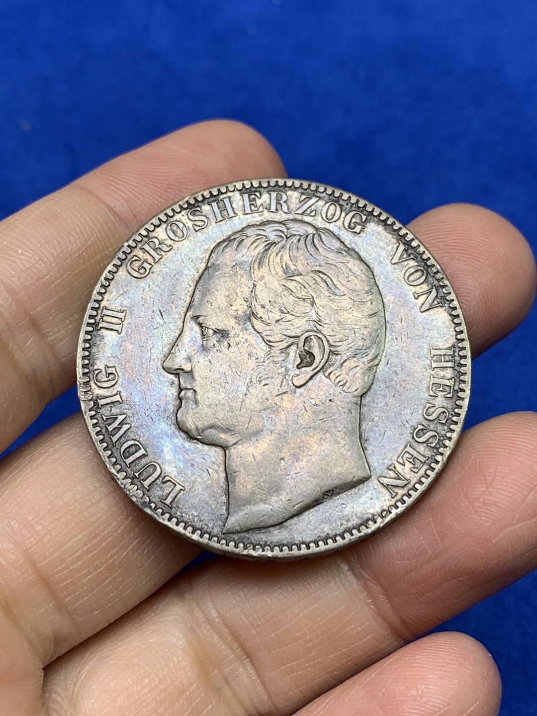 《竞宝斋》第147场-周日，周一 2场 (全场包邮) 德国 1841年 黑森达姆施塔特 路德维希二世2泰勒 37克大银币