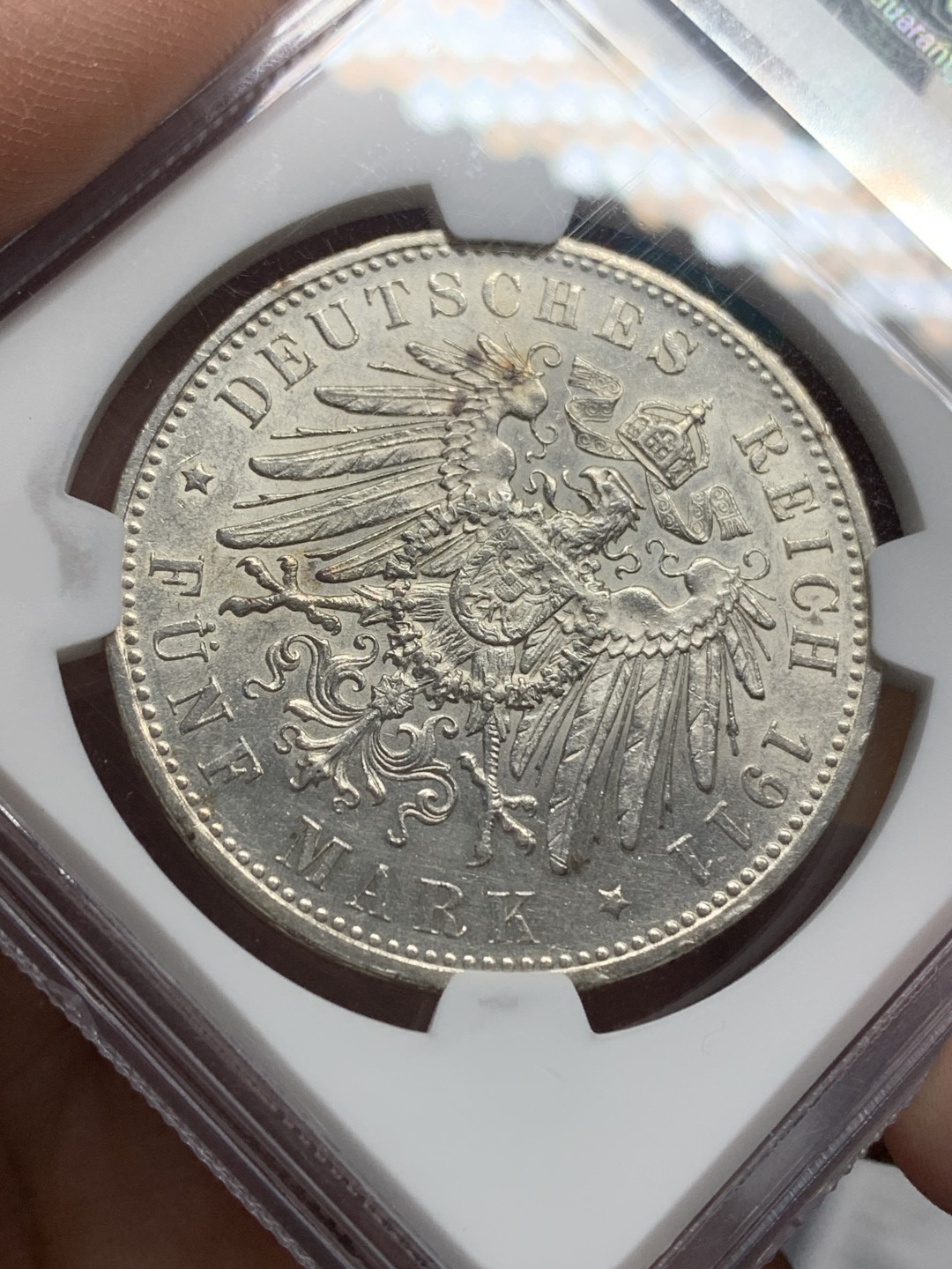 《竞宝斋》第147场-周日，周一 2场 (全场包邮) NGC-MS60 德国 1911年 5马克 银币 巴伐利亚 摄政王90大寿纪念大银币 少见分数