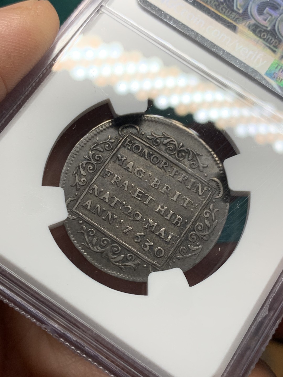 《竞宝斋》第147场-周日，周一 2场 (全场包邮) 第三名 NGC-XF45 英国1630年 查理斯王子生日纪念 银章 稀少品种 去年AU没分140刀成交不包含佣金