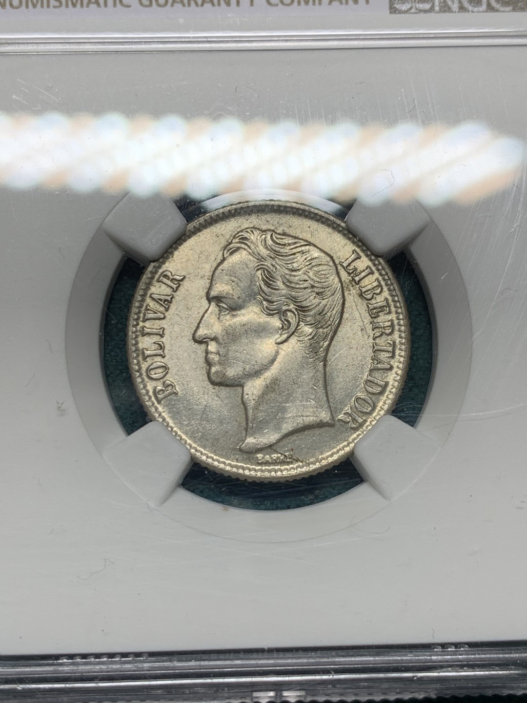 《竞宝斋》第147场-周日，周一 2场 (全场包邮) NGC-MS63 委内瑞拉1954年 1玻利瓦尔银币 原光好品