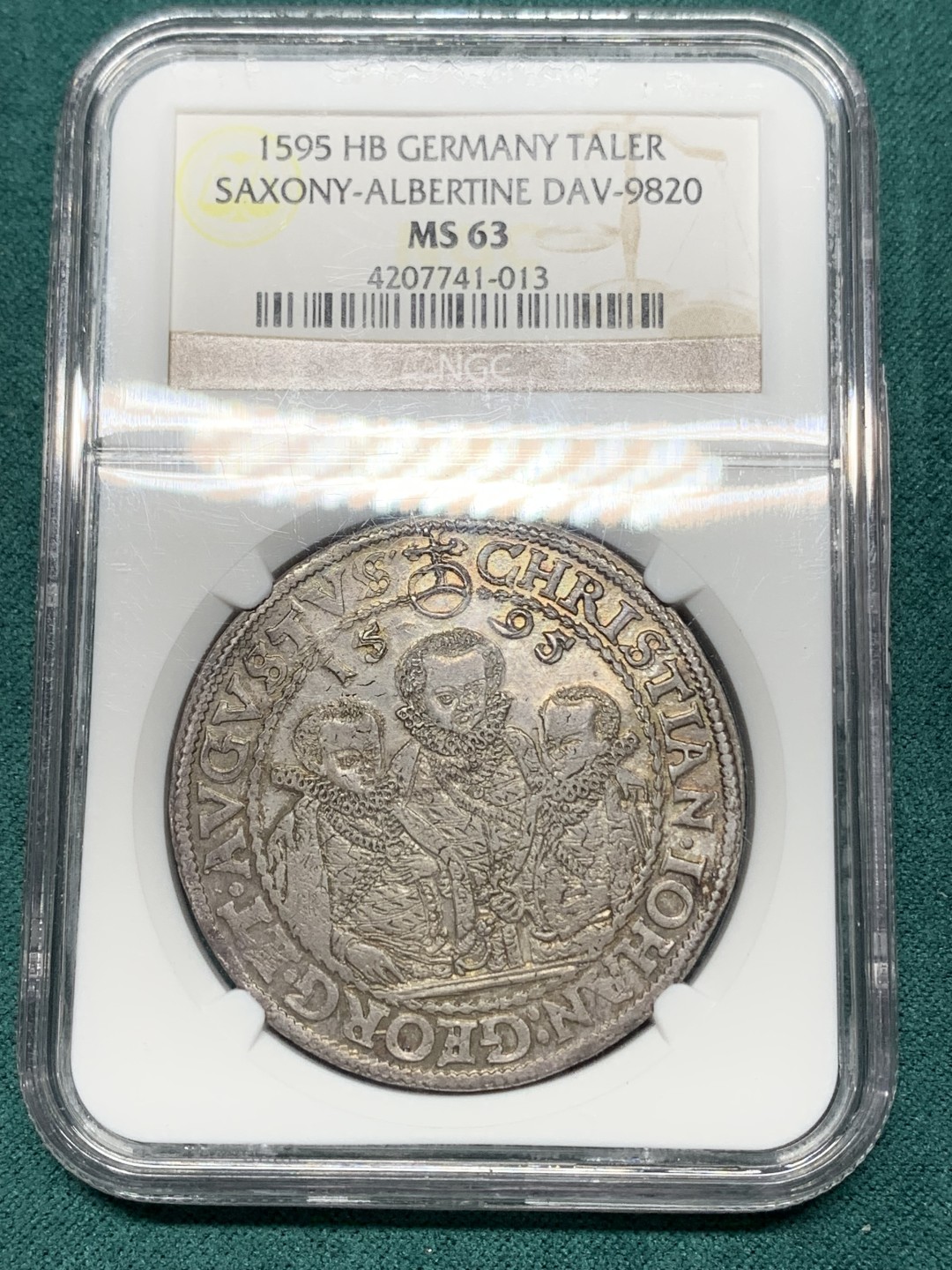 《竞宝斋》第147场-周日，周一 2场 (全场包邮) 亚军分！NGC MS63 德国 1595年 萨克森 3兄弟 泰勒 400多年的原光状态 实在难得 所见最好