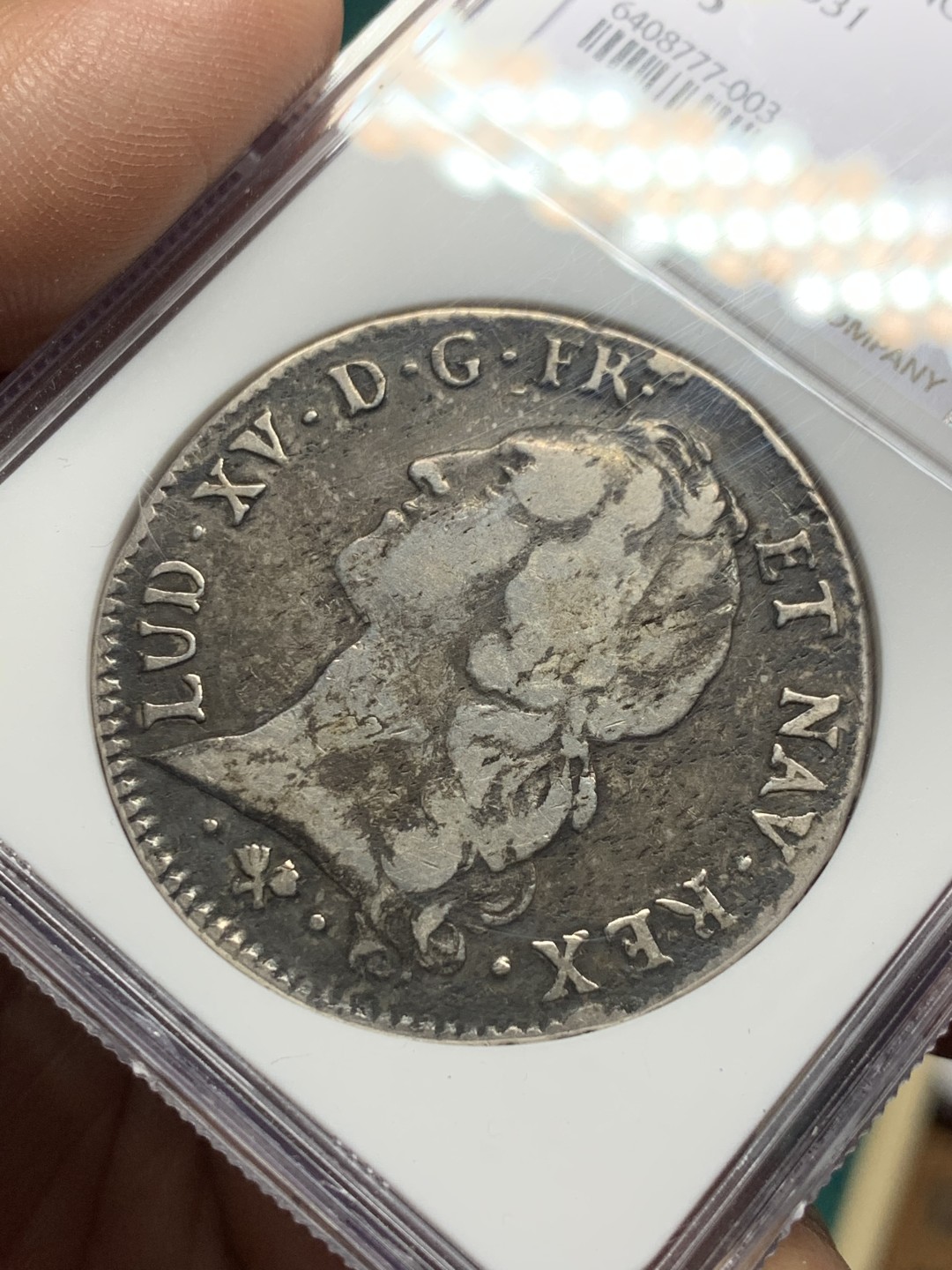 《竞宝斋》第147场-周日，周一 2场 (全场包邮) NGC-F15 法国1763-L年 路易十五埃居大银币 原味老包浆