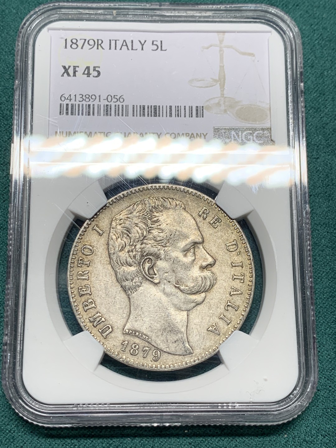 《竞宝斋》第147场-周日，周一 2场 (全场包邮) NGC-XF45 意大利1879年 翁贝托5里拉大银币 原味好品