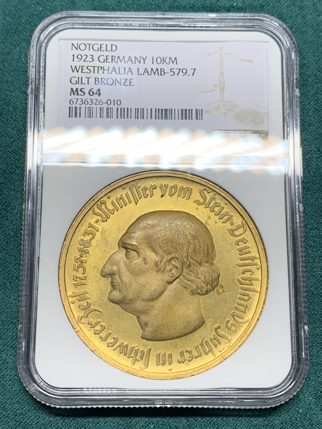 《竞宝斋》第147场-周日，周一 2场 (全场包邮) NGC-MS64 德国1923年 紧急状态时期威斯特伐利亚大马币  10000马克 德紧币中的名誉品状态一流