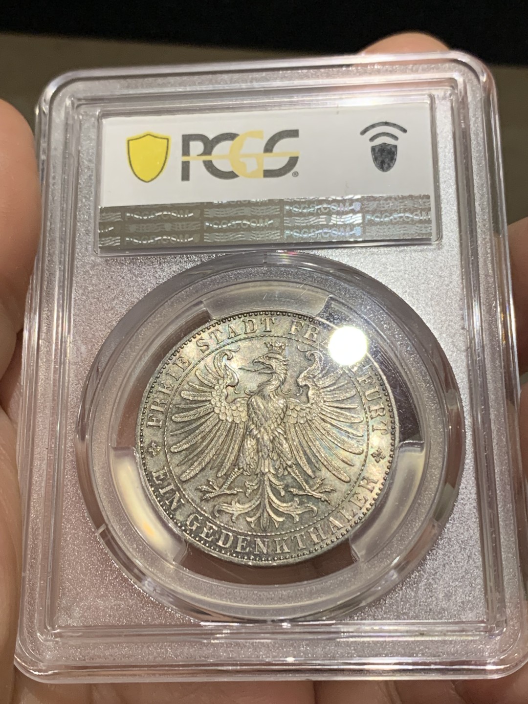 《竞宝斋》第147场-周日，周一 2场 (全场包邮) NGC-MS62  德国1863年法兰克福王子会议1泰勒 转光好包浆靓