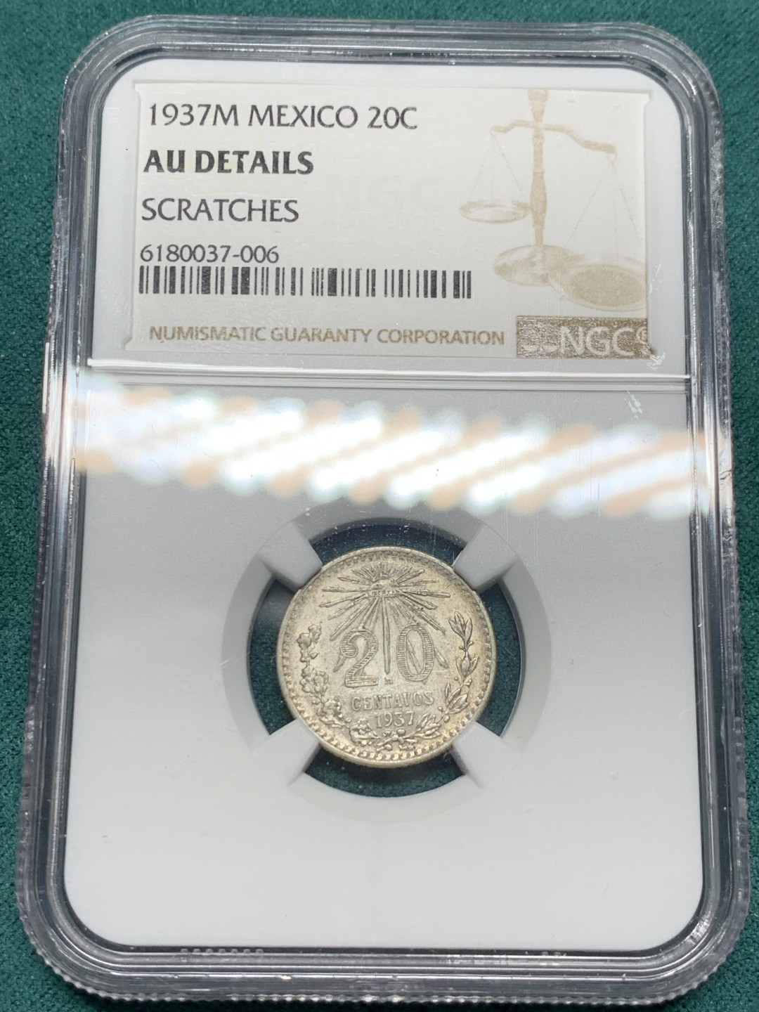 《竞宝斋》第147场-周日，周一 2场 (全场包邮) NGC AUD 1937M墨西哥20分银币