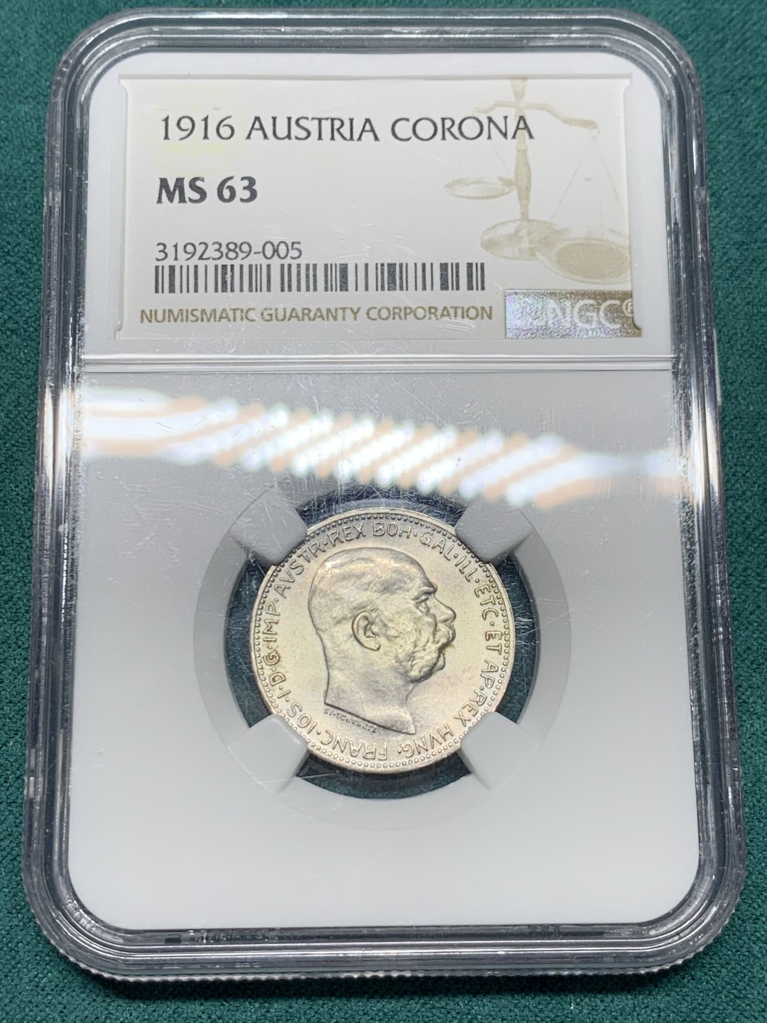 《竞宝斋》第147场-周日，周一 2场 (全场包邮) NGC MS63 1916年奥匈帝国皇帝约瑟夫二世1科罗纳银币，在世最后一年，关门币