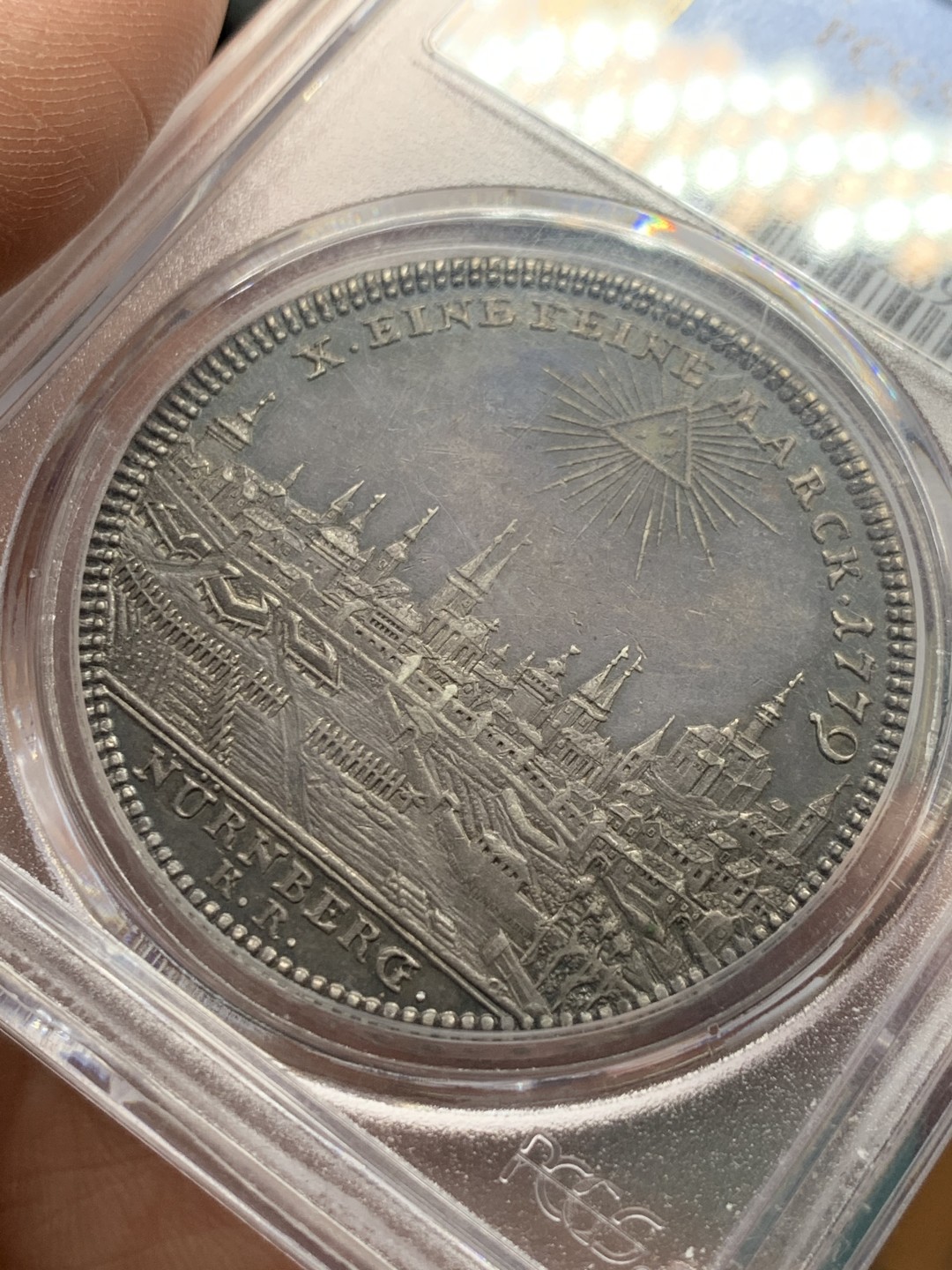 《竞宝斋》第147场-周日，周一 2场 (全场包邮) PCGS-AU55 德国 1779年 神罗纽伦堡景观泰勒大银币 经典品种 细节不错