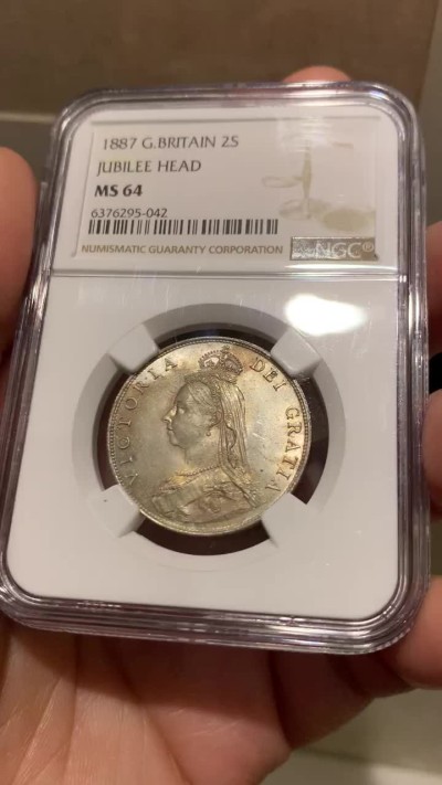 《竞宝斋》第147场-周日，周一 2场 (全场包邮) NGC-MS64 英国 1887年维多利亚2先令弗洛林银币 BU状态