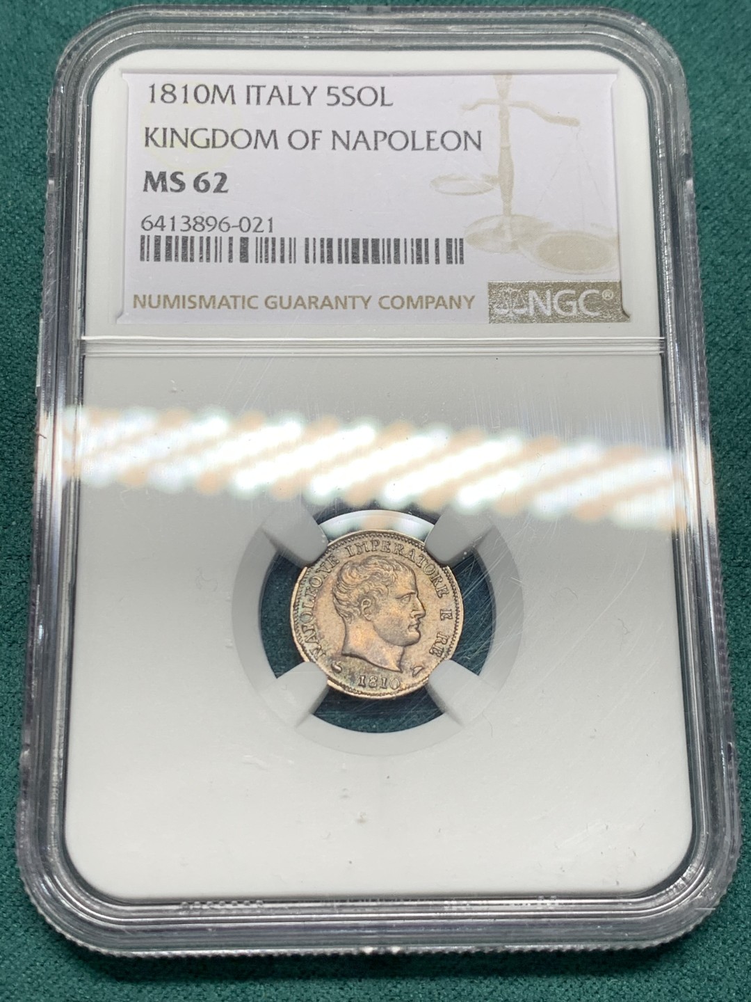 《竞宝斋》第147场-周日，周一 2场 (全场包邮) NGC-MS62 意大利1810-M年 拿破仑一世 5S银币 米兰造 本身就是非常少见的品种 这样的品相就更加难得了