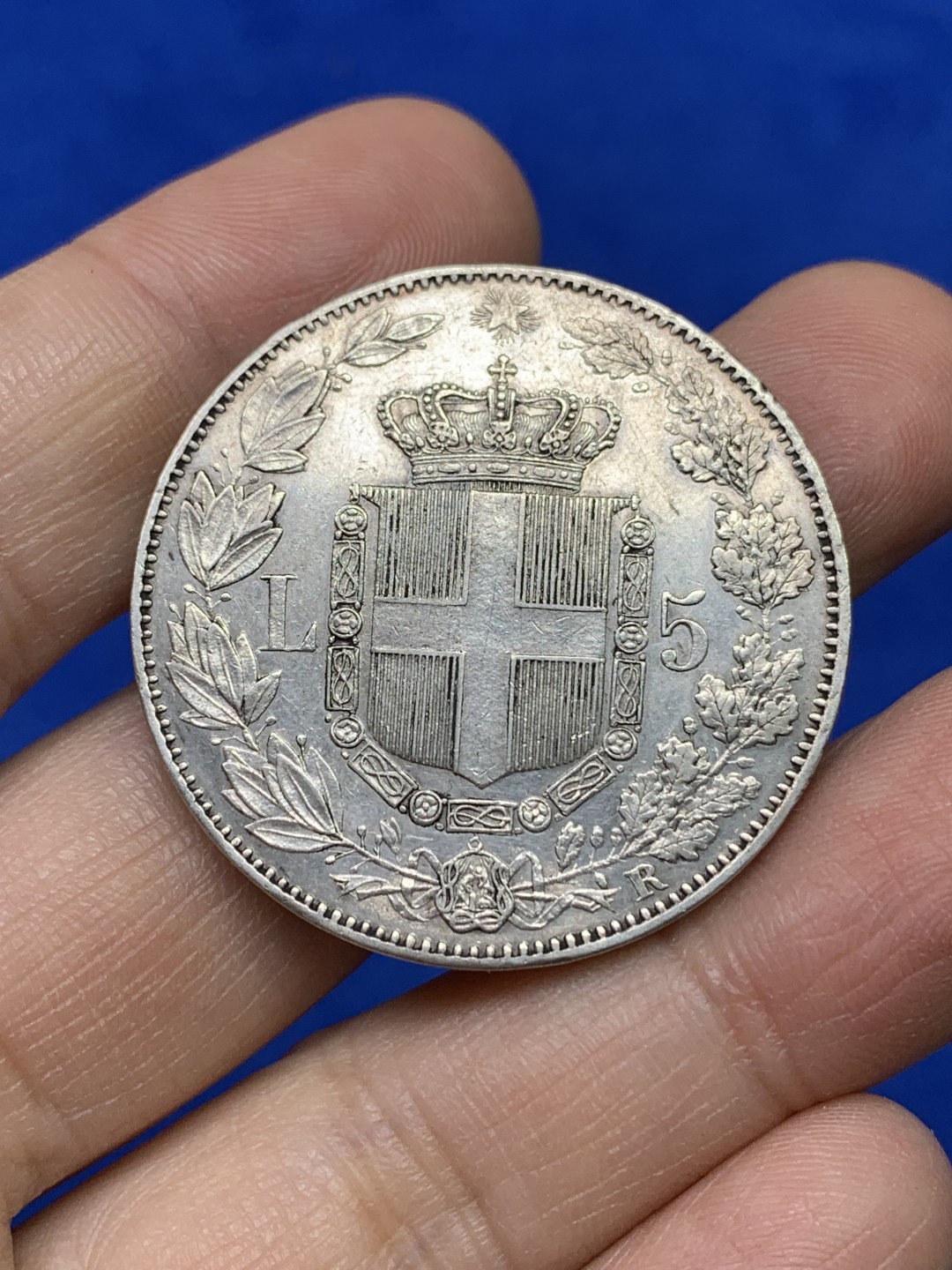 《竞宝斋》第147场-周日，周一 2场 (全场包邮) 意大利 1879年 翁贝托 5里拉银币 细节很好