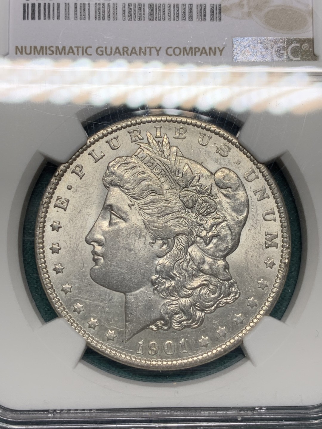 《竞宝斋》第147场-周日，周一 2场 (全场包邮) NGC-MS61 美国1901-O年 摩根一元大银币 顶级好品