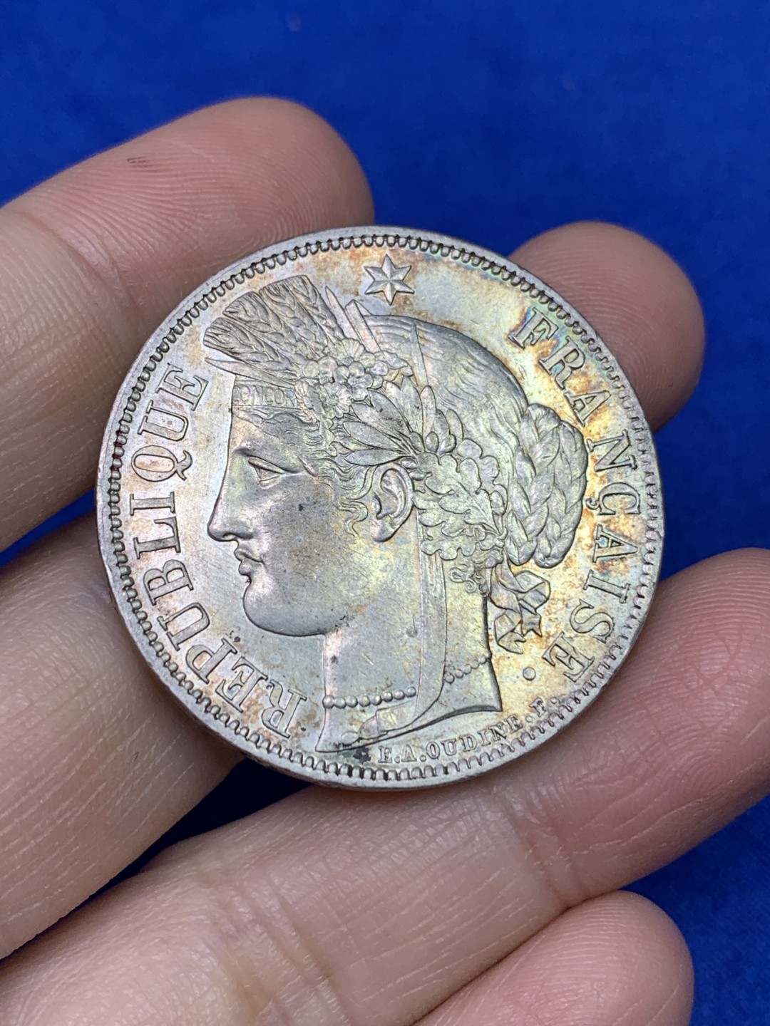 《竞宝斋》第147场-周日，周一 2场 (全场包邮) 法国 1851年 谷物女神 5法郎银币 包浆漂亮 品相极好