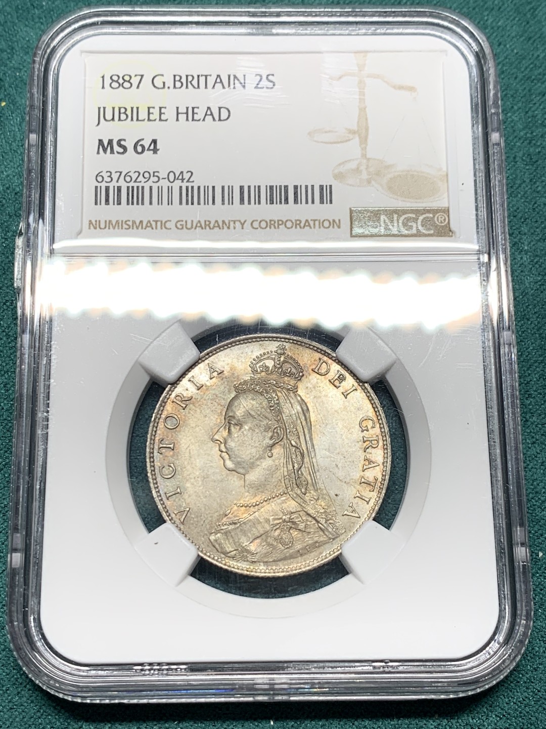 《竞宝斋》第147场-周日，周一 2场 (全场包邮) NGC-MS64 英国 1887年维多利亚2先令弗洛林银币 BU状态