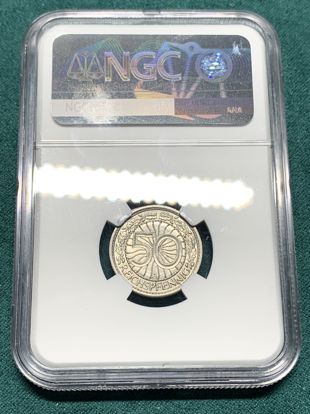 《竞宝斋》第147场-周日，周一 2场 (全场包邮) NGC-MS64 魏玛德国1937年50芬尼镍币，与坦克币等值流通