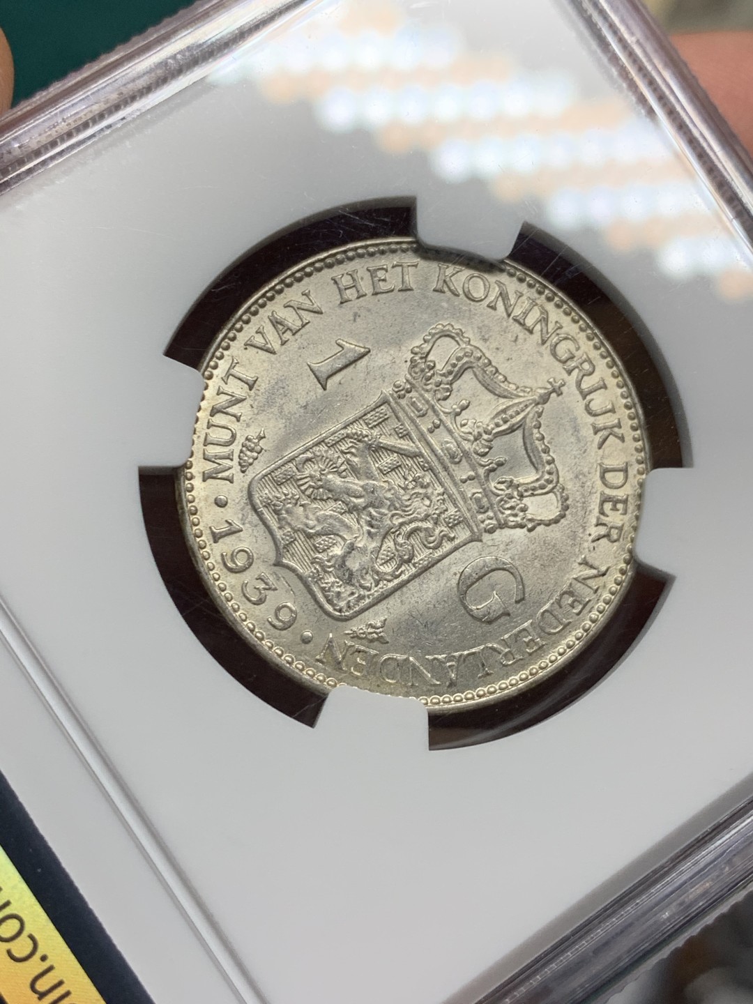 《竞宝斋》第147场-周日，周一 2场 (全场包邮) NGC MS62 1939年荷兰女王威廉明娜1盾银币