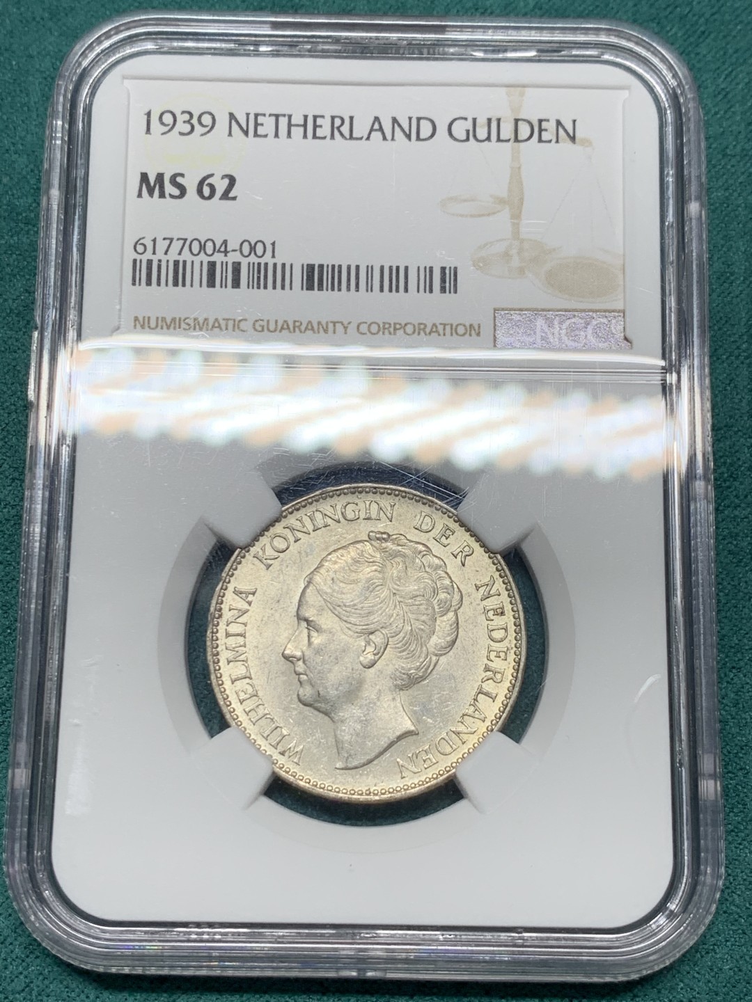 《竞宝斋》第147场-周日，周一 2场 (全场包邮) NGC MS62 1939年荷兰女王威廉明娜1盾银币