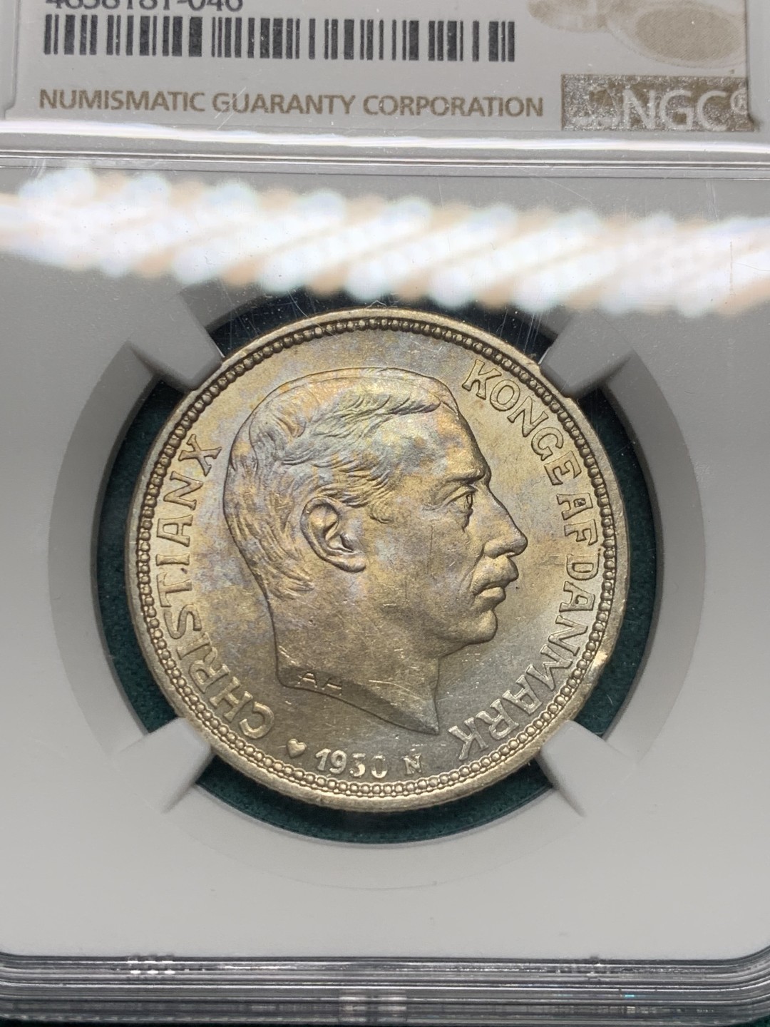 《竞宝斋》第147场-周日，周一 2场 (全场包邮) NGC MS62 丹麦 1930年 克里斯蒂安60岁生日 2克朗 银币