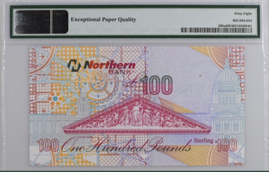 收藏联盟Quantum Auction 第244期拍卖  北爱尔兰2005年100镑 PMG68 冠军分