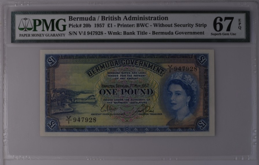 收藏联盟Quantum Auction 第244期拍卖  百慕大1957年1镑 PMG67 冠军分