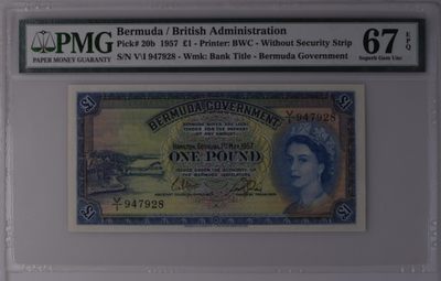 收藏联盟Quantum Auction 第244期拍卖  - 百慕大1957年1镑 PMG67 冠军分