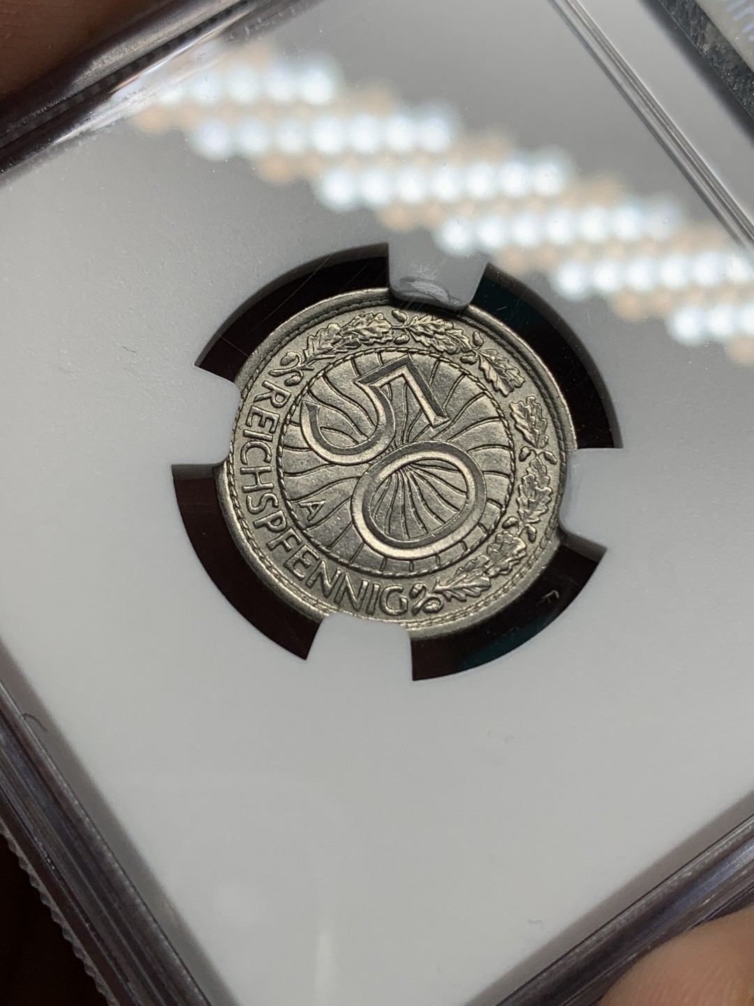 《竞宝斋》第147场-周日，周一 2场 (全场包邮) NGC-MS64 魏玛德国1937年50芬尼镍币，与坦克币等值流通