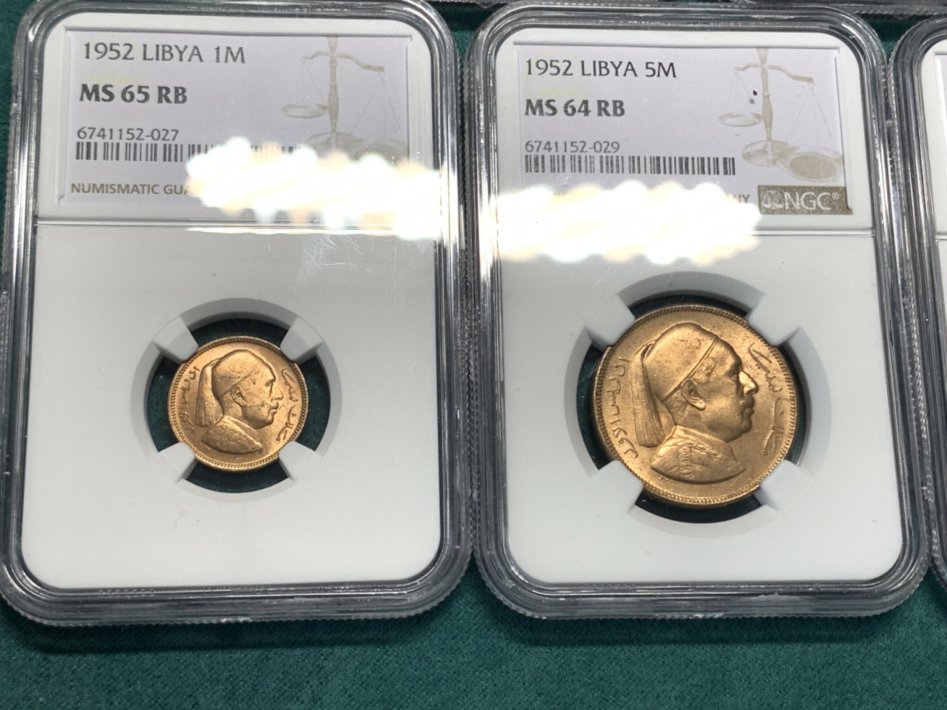 《竞宝斋》第147场-周日，周一 2场 (全场包邮) NGC MS64/65/65/64/64利比亚1952年伊德里斯一世清年版这个分数不用再换了可以压箱底了铜币铜光饱满镍币车轮光明显凑齐一套不容易