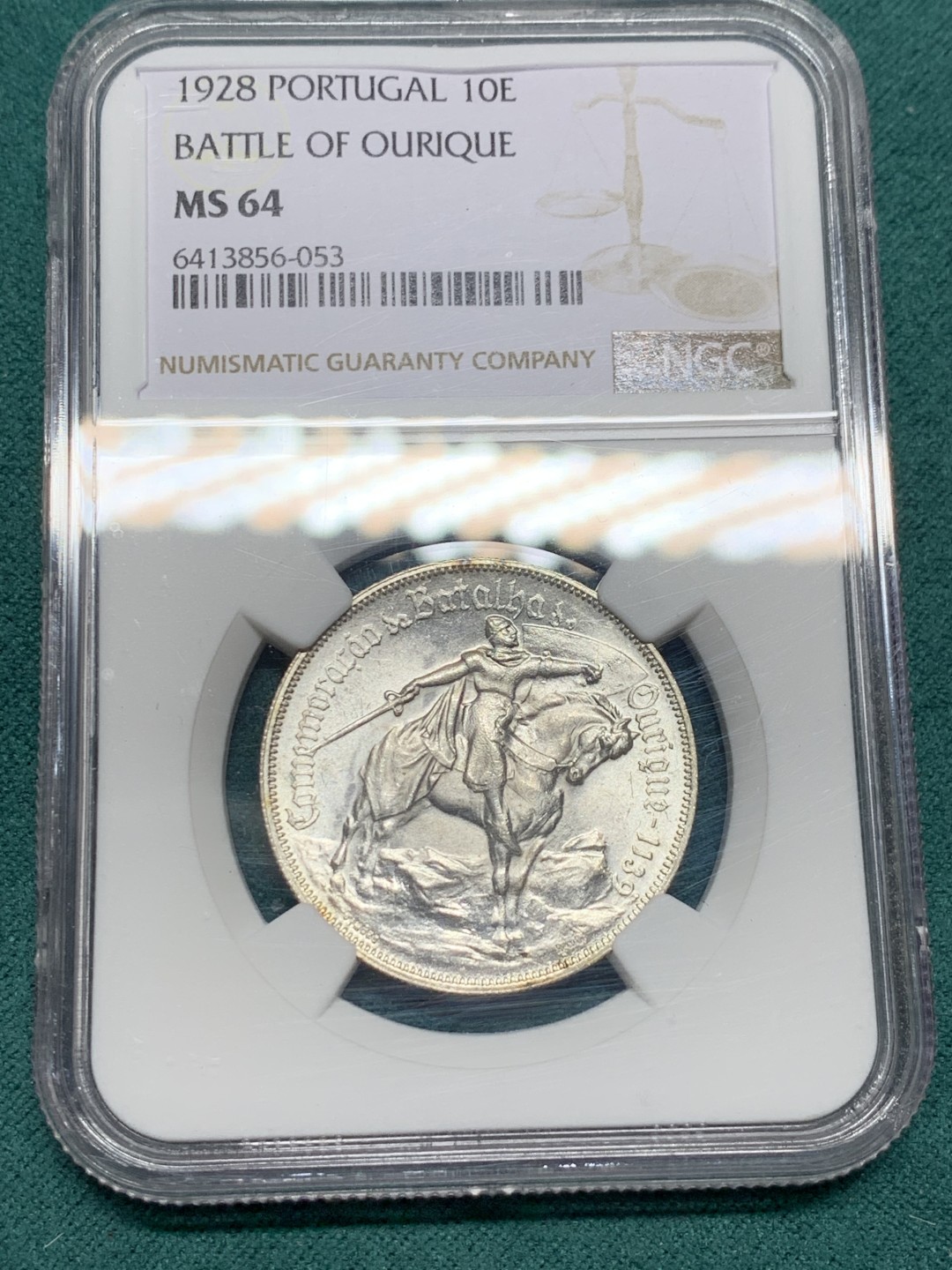 《竞宝斋》第147场-周日，周一 2场 (全场包邮) NGC-MS64 葡萄牙1928年 马剑10埃斯库多银币 顶级品相 稀少品种