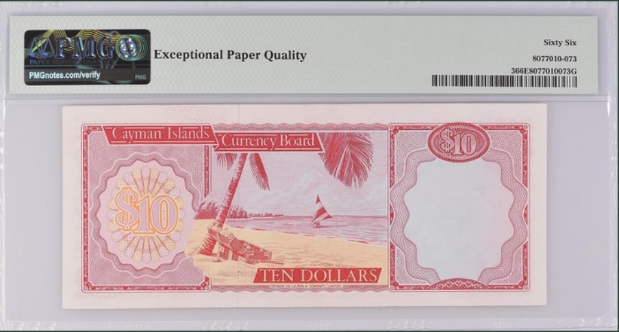 收藏联盟Quantum Auction 第244期拍卖  开曼群岛1971年10元 PMG66 首发A/1冠 注意年份和pick号 首次发行10元