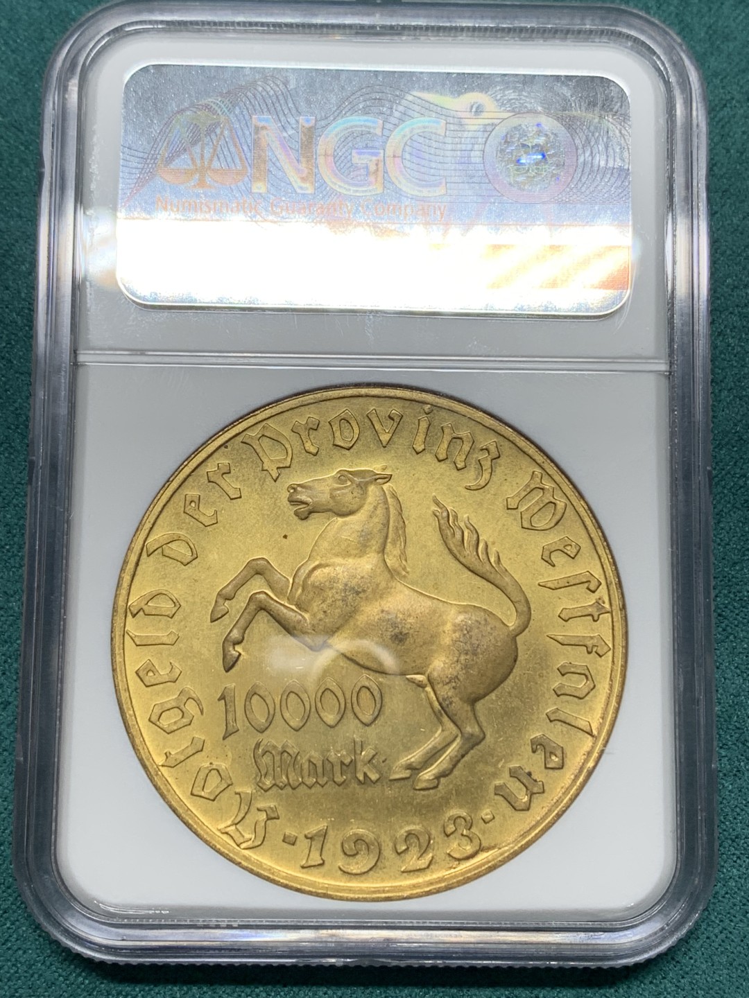 《竞宝斋》第147场-周日，周一 2场 (全场包邮) NGC-MS64 德国1923年 紧急状态时期威斯特伐利亚大马币  10000马克 德紧币中的名誉品状态一流