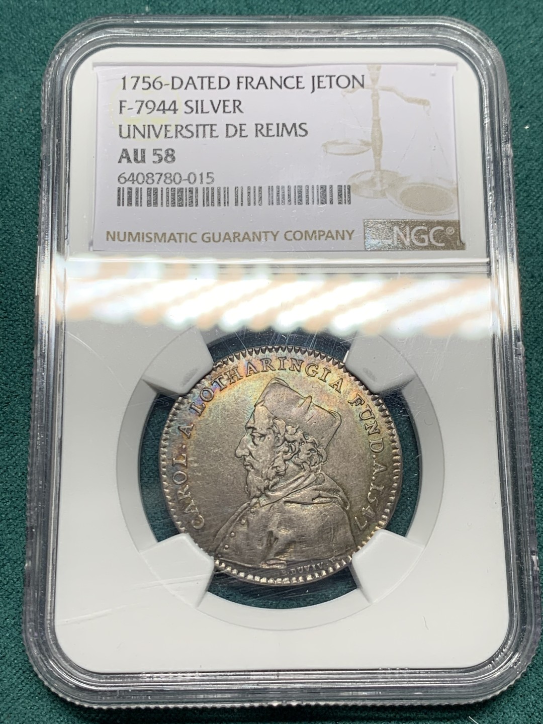 《竞宝斋》第147场-周日，周一 2场 (全场包邮) NGC-AU58 法国1756年 兰斯大学纪念 圆形JETON 好品代彩非常漂亮
