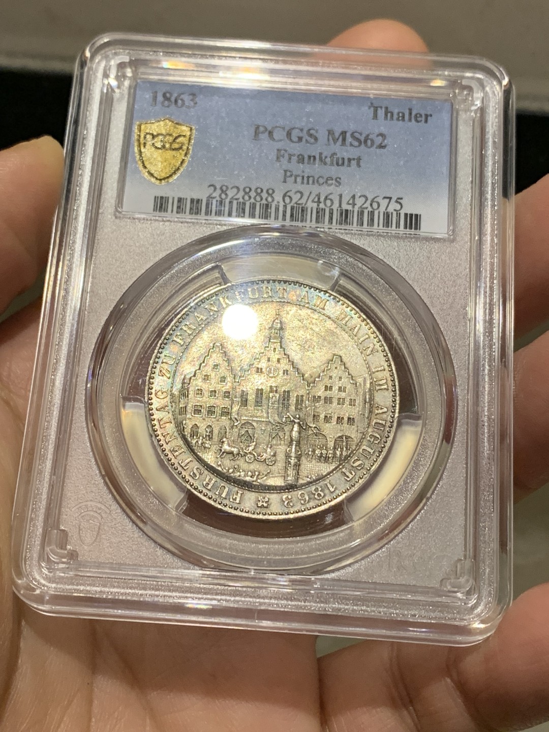 《竞宝斋》第147场-周日，周一 2场 (全场包邮) NGC-MS62  德国1863年法兰克福王子会议1泰勒 转光好包浆靓