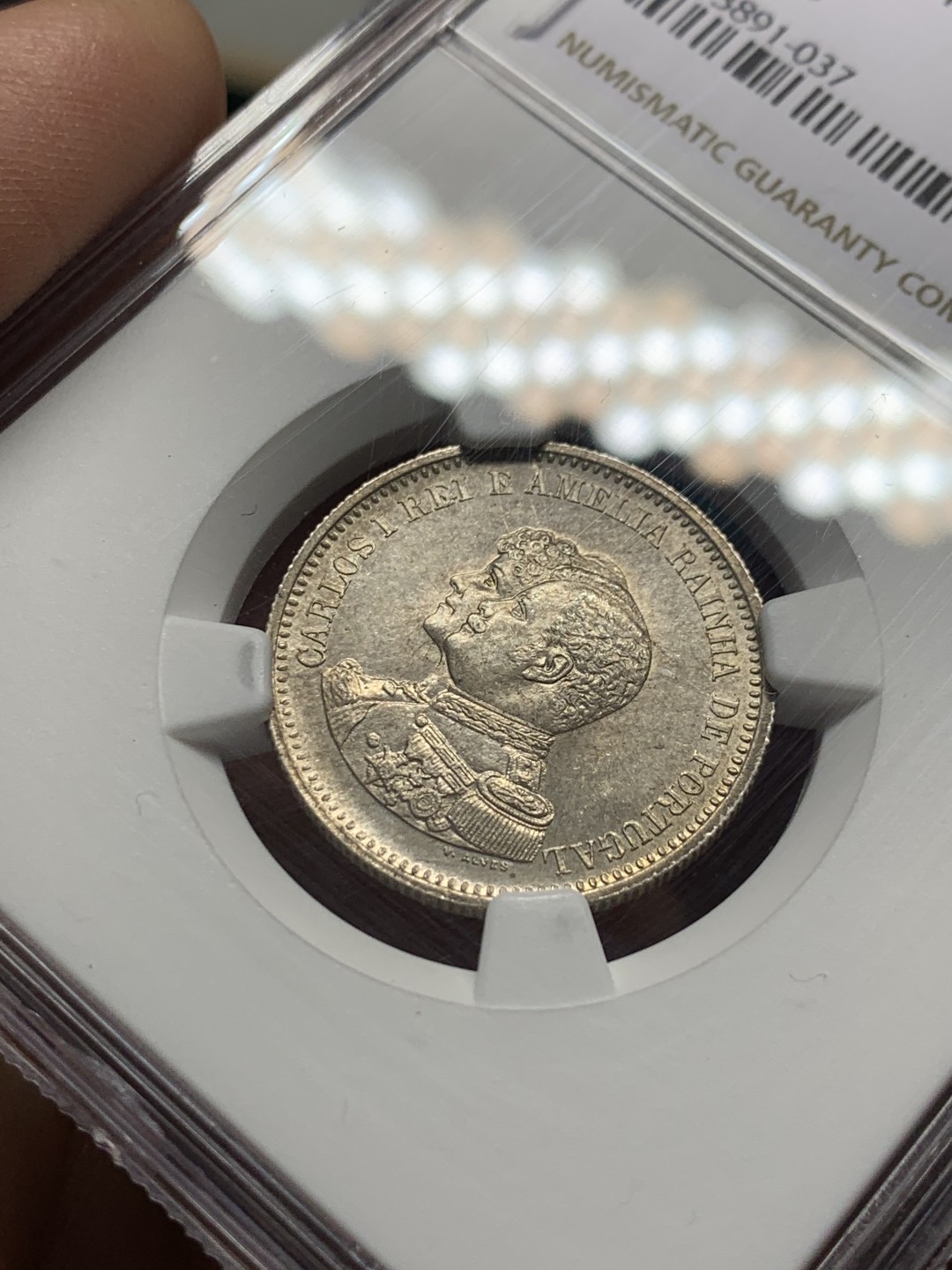 《竞宝斋》第147场-周日，周一 2场 (全场包邮) NGC-MS63 葡萄牙1898年 200R银币 顶级好品