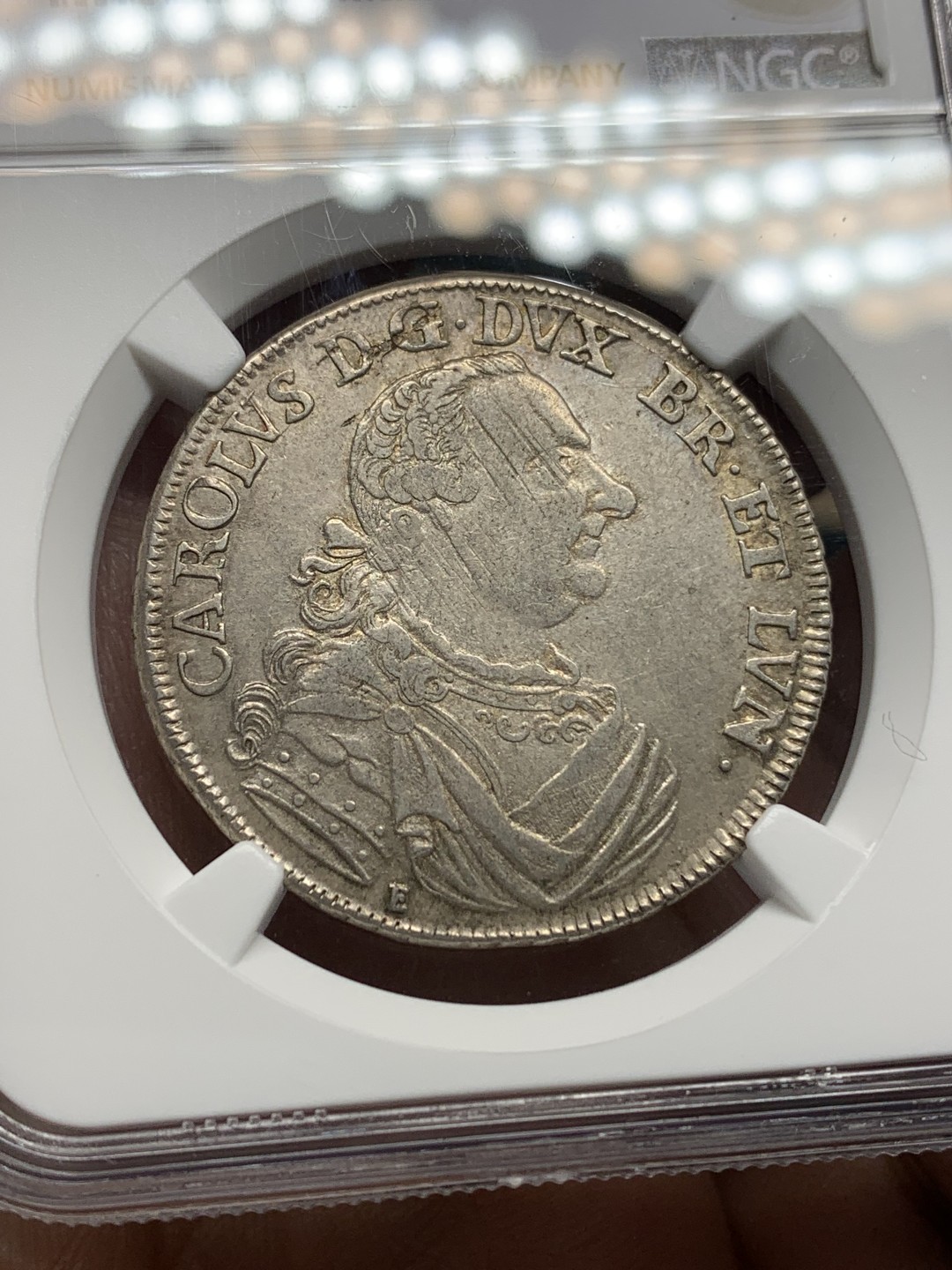 《竞宝斋》第147场-周日，周一 2场 (全场包邮) NGC-AU55第三名 德国布伦瑞克1765年奔马2/3泰勒银币