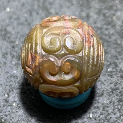 精美战国红玛瑙雕刻回纹珠一颗 - 精美战国红玛瑙雕刻回纹珠一颗