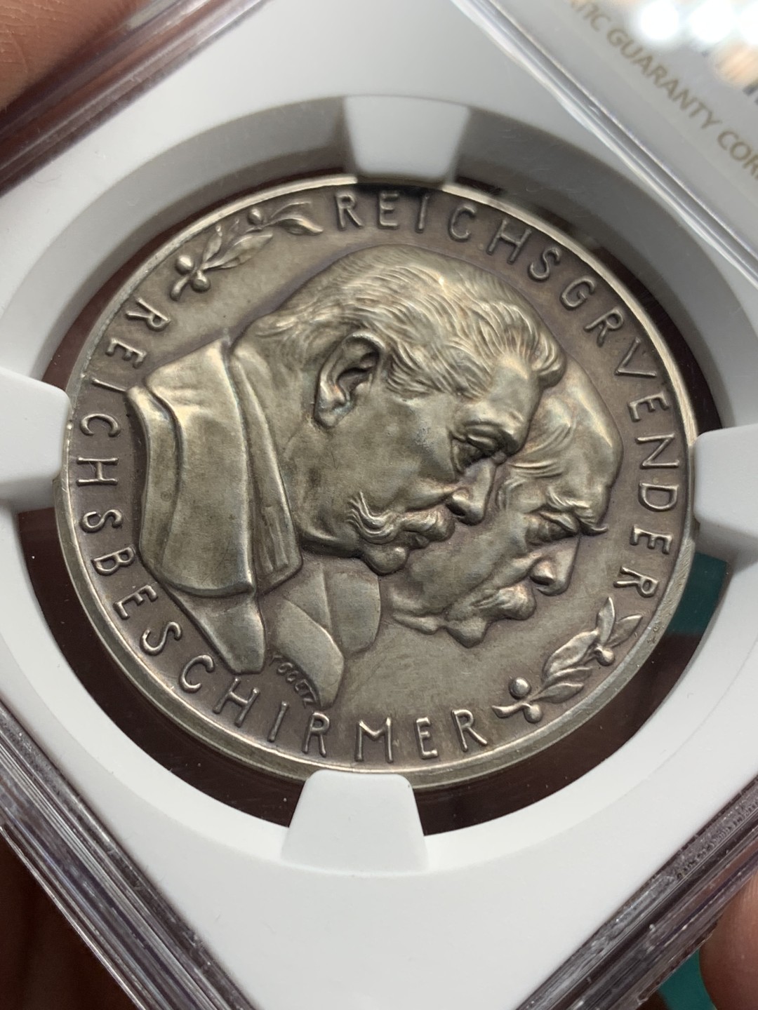 《竞宝斋》第147场-周日，周一 2场 (全场包邮) NGC-MS61  德国1931年建国60周年纪念银章 两位巨头同框