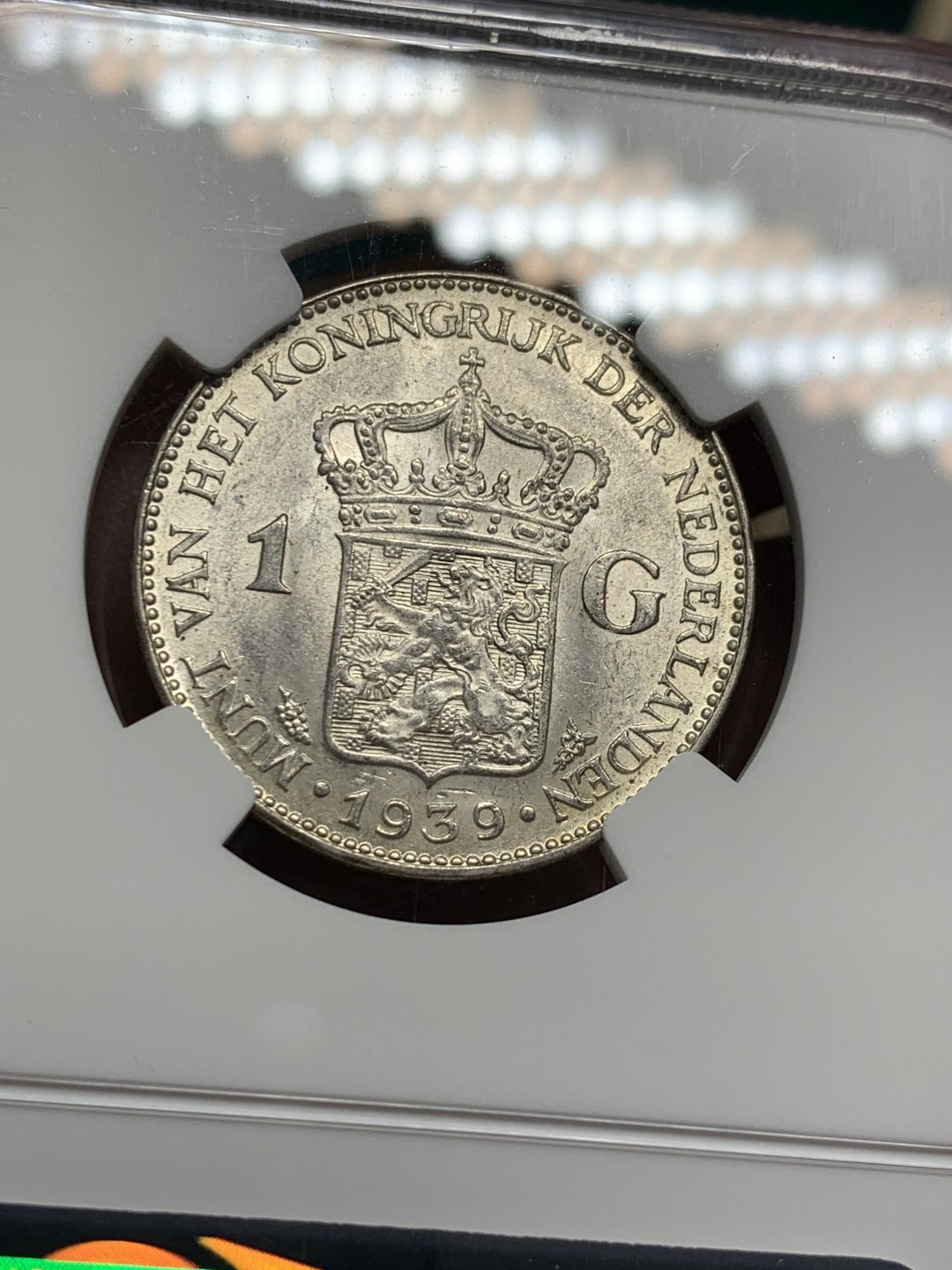 《竞宝斋》第147场-周日，周一 2场 (全场包邮) NGC MS62 1939年荷兰女王威廉明娜1盾银币