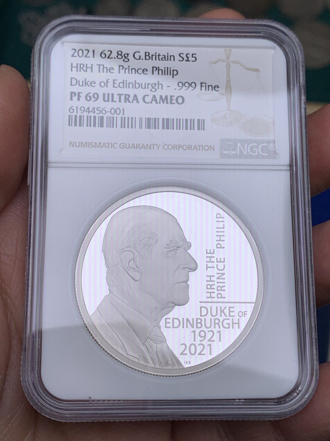 《竞宝斋》第147场-周日，周一 2场 (全场包邮) NGC-PF69UC 英国 2021年 菲利普亲王 女王夫妇各占一面 2OZ（62.2克）精制比1OZ少很多 满分仅7枚 盒证齐全