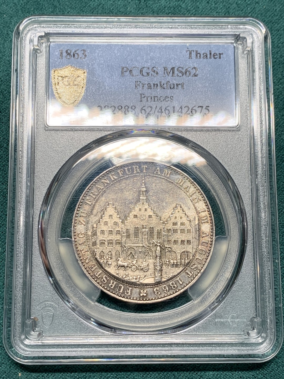 《竞宝斋》第147场-周日，周一 2场 (全场包邮) NGC-MS62  德国1863年法兰克福王子会议1泰勒 转光好包浆靓